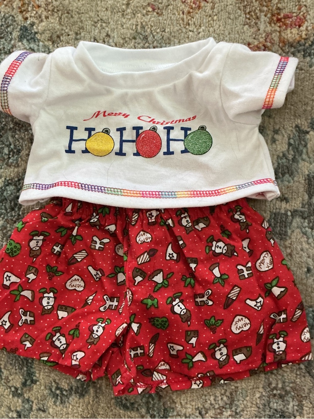 Build-A-Bear White Top and Red Holiday Shorts Outfit